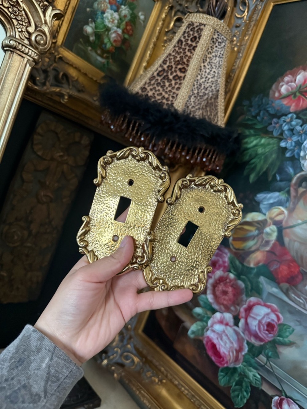 Ornate Gold Decorative Single Toggle Switch Plate Covers - Set of 2